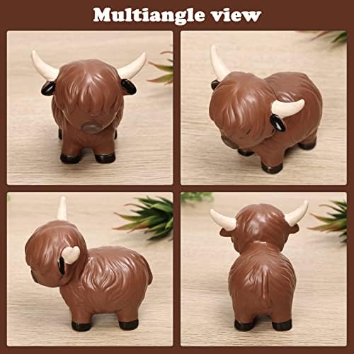 Tuitessine Brown Highland Cow Figuras Decoração de cerâmica estátua nas terras altas estátua escocesa Toetom Cow Presens Ornamento