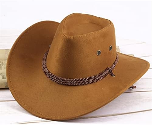 Mulheres adultas unissex adultas mensal Faux sentiu chapéu de cowboy ocidental ao ar livre chapéu largo com tanque