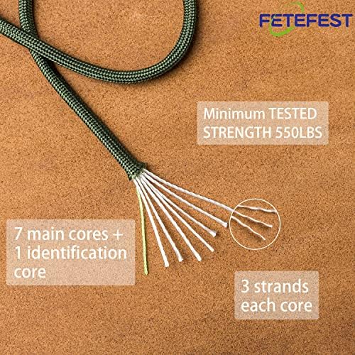 Paracord verde 550, cordão de pára-quedas MIL MIL 100 pés e de corda de nylon em equipamentos e equipamentos de sobrevivência,