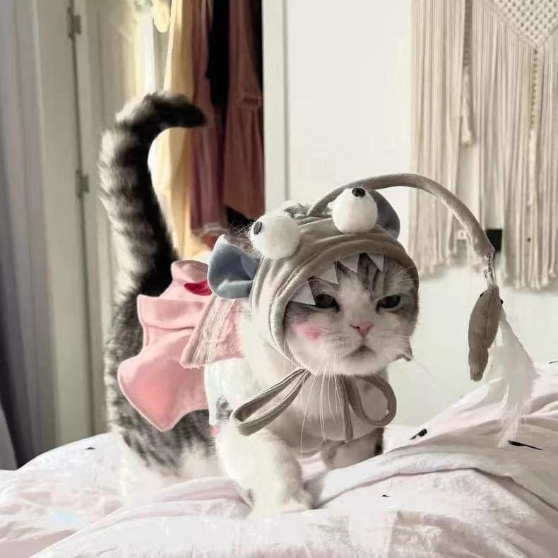 Yiduhong montou o gato montado em cabeça de autoatendimento de tamanho ajustável de chapéu de gato brinquedo ， kawaii design ， dinossauros