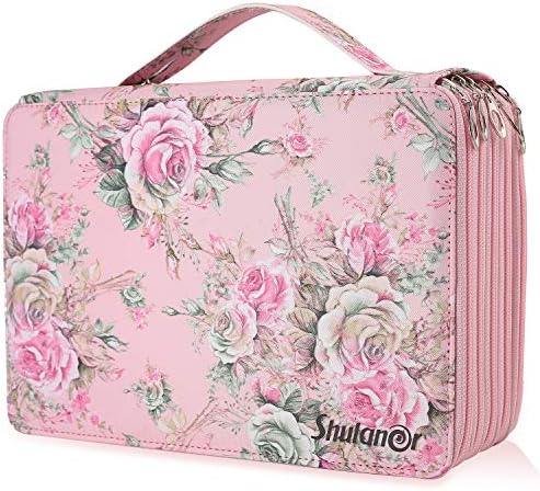 Shulaner 250 Slots colorido Caixa de lápis com zíper de grande capacidade Oxford Pen Organizer Pink Rose Lápis para