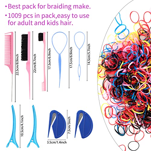 79style 1000pcs Colorful Small Rubber Bands Cutter Kids Braiding Hair Ties Tools, 2pcs Eleatic Hair Bands Cutter Ponytail Remover,