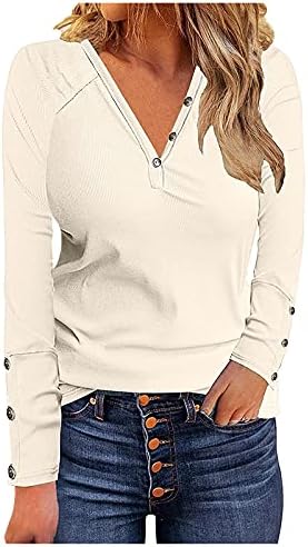 Camisas de linho para baixo do pescoço de Womens V Bloups de manga comprida rolam trabalho casual Tops Solid Solid Secret