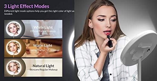 LiseaForu Recarregável espelho de maquiagem com espelho de vaidade leve de LED com luzes 3 luzes coloridas espelho de beleza cosmética