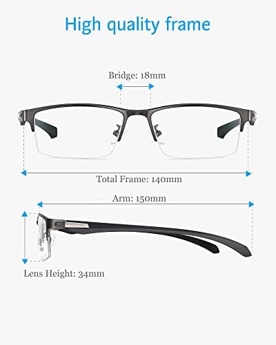 Anrri Blue Light Glasses para homens semi -aro Rimless Metal Metal Frame bloqueando óculos de computador