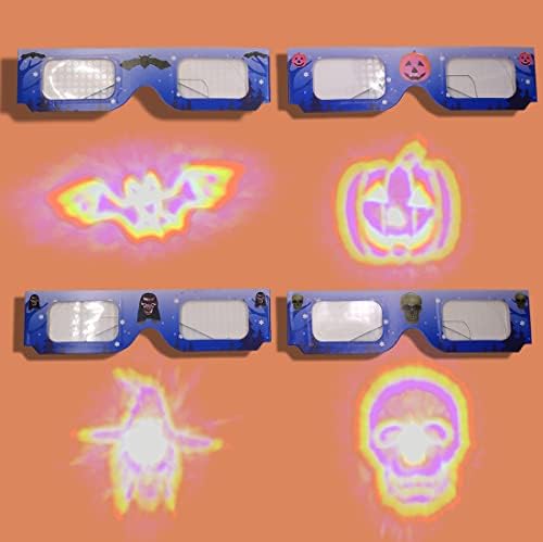 Eekiiqi 12 Pacote de óculos de difração 3D Halloween Esqueleto/morcego/abóbora/bruxa