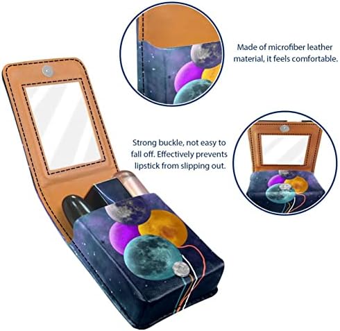 Mini maquiagem Oryuekan Saco de maquiagem com espelho, bolsa de embreagem Leatherette Lipstick Case, 3D Pattern Space
