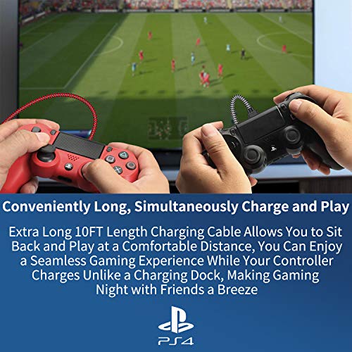 Cabo de carregador longo do controlador PS4 - 2 pacote de 2 pés de nylon de 10 pés micro USB Charging Play Cord Data