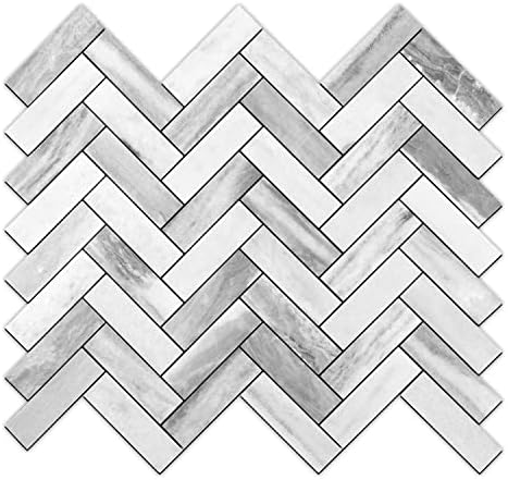 Stickgoo Herringbone Cask and stick backsplash, 10 folhas de mármore cinza olha no backsplash para decoração de parede