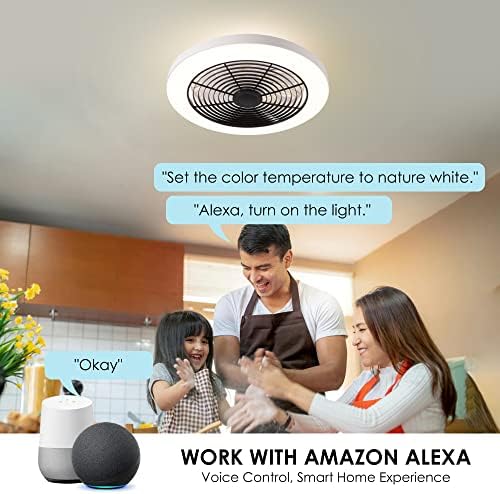 ORISON 19.7in Black+Black Low Perfil Teto Fan com ventiladores de teto sem lâmina de luzes com Alexa/Google Assistant/App Control