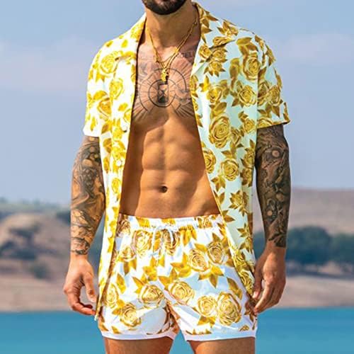 Men's 2 Piece Lounge Tracksuit Sets Men Turndown Circhas Camisas Pant Set Sleeve Hawaii Fashion