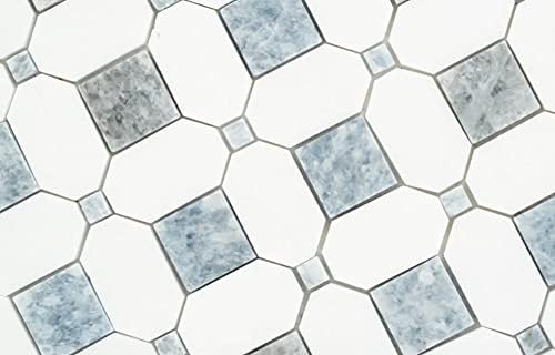 Florence White alongado hexágono com azulejo de mosaico de mármore geométrico e azulejo de mármore quadrado para paredes