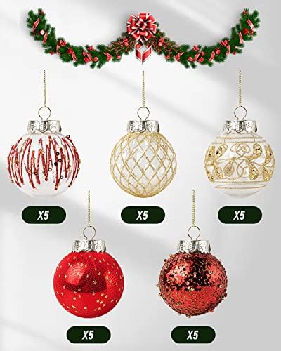 25pcs Bolas de Natal enfeites para a árvore de Natal de Natal, decorações de ornamentos de árvores de Natal com corda pendurada decoração multicolorida vermelha/dourada.