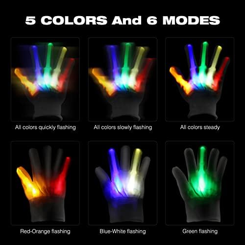 2 pares iluminam luvas para crianças adolescentes, luvas de LED piscando com 2 estilos, luvas de luz para os dedos para 5-16 meninos