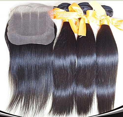 Junhair 3 Way Parte 1pc 4x4 Fechamento de renda com cabelo humano virgem chinês Remy 3 Facos de cabelo de cabelo misto