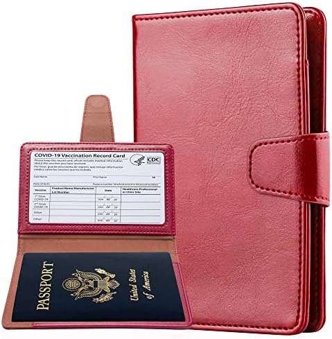 Teskyer Passport Suports e Vaccine Card Holder Combo, Fit para 4 x 3 Vacina Cartão, Capa de Carteira de Passaporte de Couro