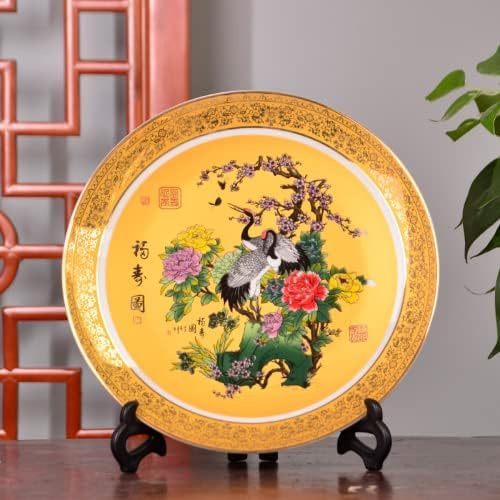 25cm Jingdezhen Pottery Decorative Plate Jin Fu Shou Figura Sala de estar Decoração de mesa