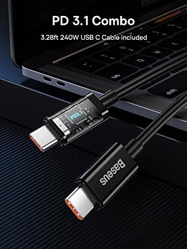 BASEUS USB C carregador, carregador de parede de 140W PD 3.1 com cabo USB C a C a C a C, carregador Gan5 de 3 portas