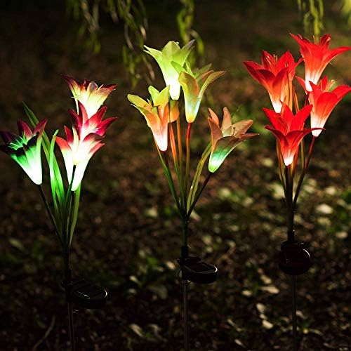 Quunlight 2 Luzes de flores da estaca solar externa - 2 pacote de luzes decorativas movidas a energia solar com 8 lírios, troca multicolorida