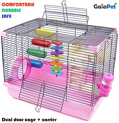 Gaiola de hamster | Habitat de hamster anão com roda de exercício, garrafa de água e acessórios | 18 L x 12,5 W x 13,5