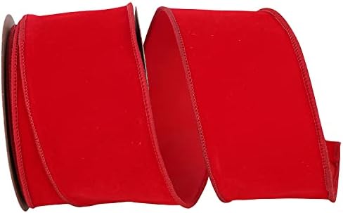 Fita dependente 3900M-994-40F Velvet Merrowed Wired Edge Ribbon, 2-1/2 polegadas x 10 jardas, vermelho/ouro