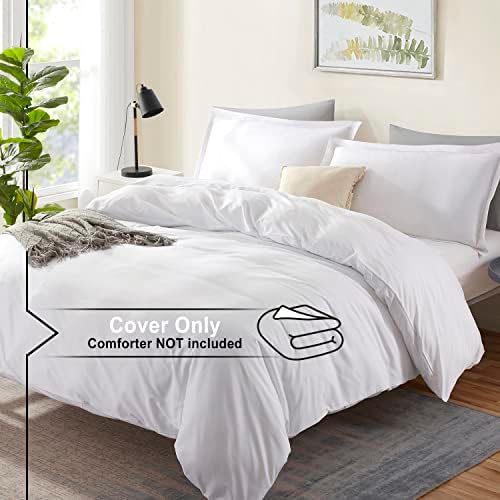 Nestl White Duvet Capa Tamanho da rainha - Conjunto de capa de edredão de rainha macia, 3 peças Tampas de edredão queen -size