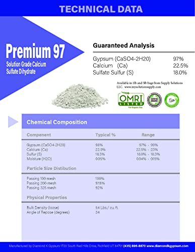 Sulfato de cálcio de grau de cálcio de 97 anos premium di-hidrato de gesso orgânico de jardim, gesso mais puro e mais solúvel