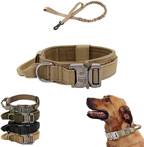 Colar de cachorro tático - nylon de nylon militar colarinho de tração fixado conjunto de serviço pesado durável comprimento ajustável