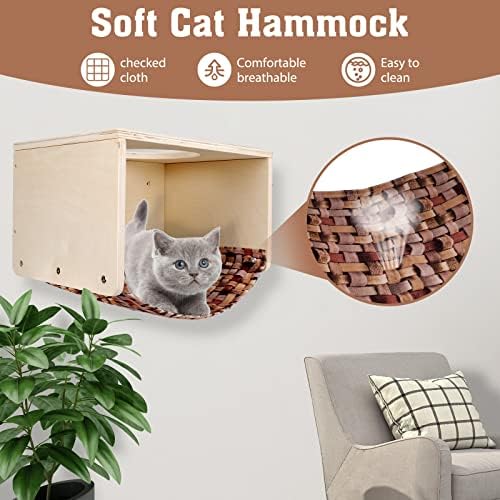 Hammock de parede de prateleira de gato Kphico, prateleiras e bosques de gatos com 3 etapas e poleiro de janela de gato, assento