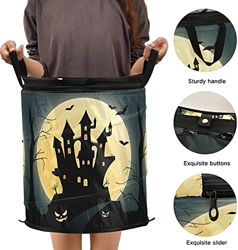 Lua assombrada abóboras de halloween hallowen cesto de lavanderia com tampa de cesta de armazenamento dobrável bolsa de lavanderia