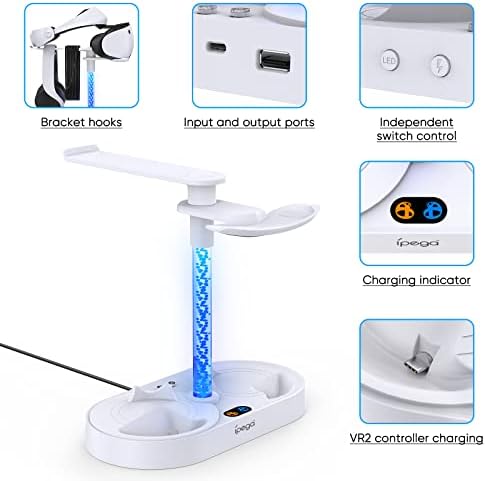 VR2 Charging & Storage Stand para o controlador PlayStation VR2 com coluna de luz colorida, conector de carregador magnético 4pcs