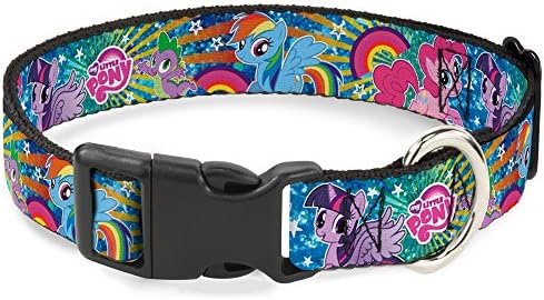 Buckle-Down Three Ponies & Spike Sunburst & Stars Blues/Multicolor Plastic Clip Collar, Médio estreito/7-13