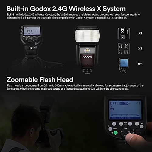 Câmera GODOX V860III-O Speedlight Speedlight para Olympus, 2,4g 1/8000S HSS Flash, Bateria de Ion Li de 7,2V/2600mAh,