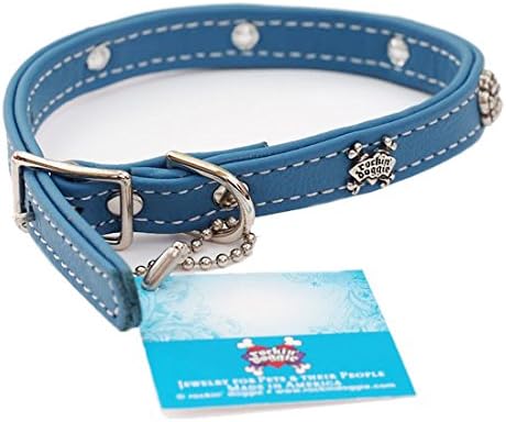 Rockin 'Doggie Dog Collar, couro, cor, azul, prisioneiro de prisão, importação direta no exterior, comprimento: aprox. 9,8