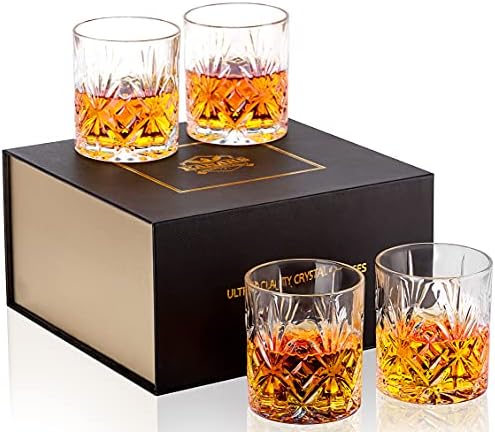 Kanars Whisky Glasses Conjunto de 4, 10 onças de vidro de bourbon antiquado para homens, pai, barra de barra de