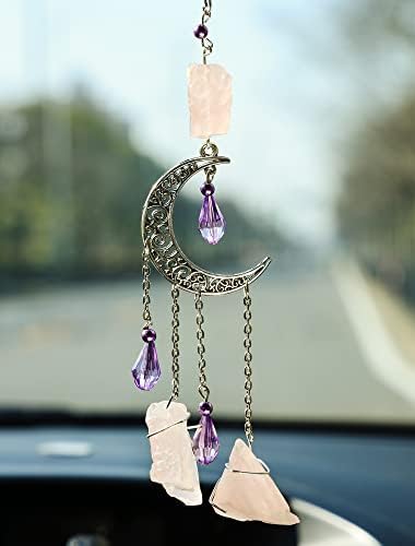 Nosadi Car Charme Retrovisor Espelho Madeirado Pingente de Pingente Premiado roxo ametista Lua Crescente Lua Ornamentos