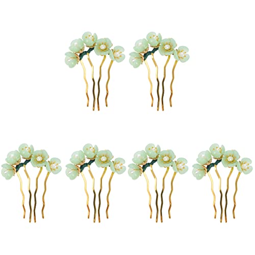 Beauptty 6 peças jade pinos de cabelo de flor girmas meninas cabelos chineses chignon pino pinos de cabelo pântanos de