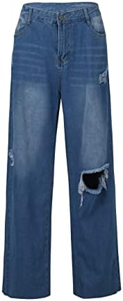 Yuhedada Women Women Canda alta rasgada calças de jeans de perna larga Plus Tamanho Baggy Jeans confortável Estrea calça magra de