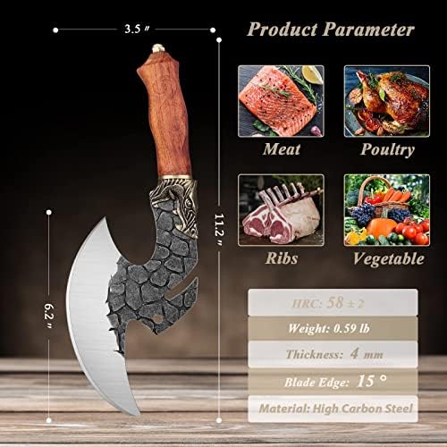 Pacote de cuteira de carne pesada rococó com faca de açougueiro para corte de carne para churrasco ao ar livre caça a caça ao presente