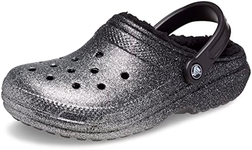 Crocs Unissex Classic Glitter forring Clogs | Chinelos difusos, preto/prata, 9 homens/11 mulheres