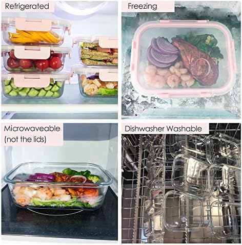 Shyrc 10 embalagem de refeições de vidro de vidro recipientes com tampas, recipientes de armazenamento de alimentos de vidro