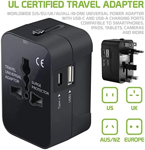 Viagem USB Plus International Power Adapter Compatível com Garmin GPSMap 276cx para poder mundial para 3 dispositivos USB TypeC,