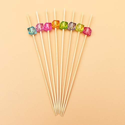 DOITOOL Sobremesas Forks 100pcs 12 cm Becas únicas de bambu com o cubo acrílico End para frutas de madeira pontuais para coquetéis