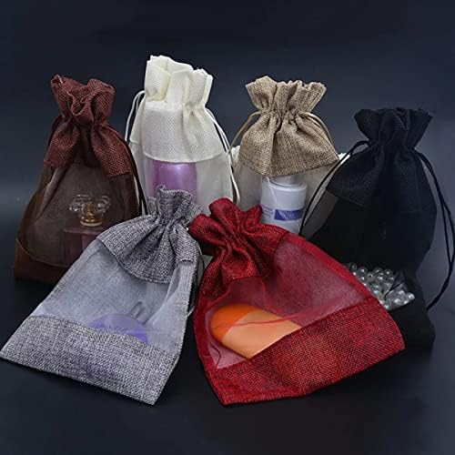 Homeemoh 50pcs Bolsas de presente de serapilheira para favores de festas, 13x18 cm pequenas sacolas de organza com cordão para presentes