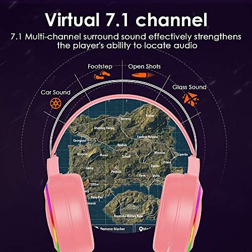 Fone de ouvido para jogos com som surround 7.1, fone de ouvido leve para PC com microfone de cancelamento de ruído, baixo a ambiente,