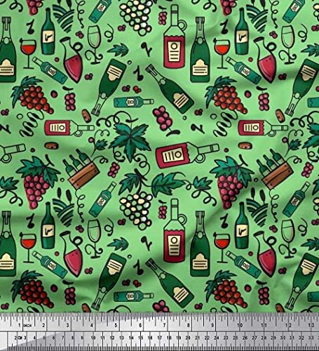 Tabela de tecido de algodão soimóis uvas garrafa de vinho e tecido de barra de vidro 1 quintal de 58 polegadas de largura