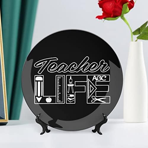 Placas de cerâmica redonda de pratos decorativos da vida do professor com suporte para decoração de casamento em casa