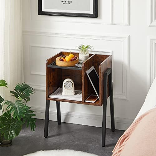 VECELO Nightstand Tabela lateral industrial/mobiliário de sotaque empilhável com compartimentos de armazenamento aberto de