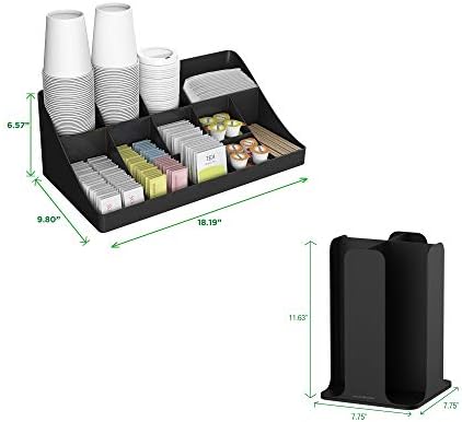 LEITOR DE MINDA CDCOM-BLK Cup e Organizador da tampa e organizador de breakroom e Coffee Condiment, 15 compartimento,