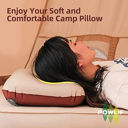 Powlif Camping Pillow com espuma de memória, travesseiro inflável e ergonômico para mochila/camping/ar viagem/caminhada/casa/escritório